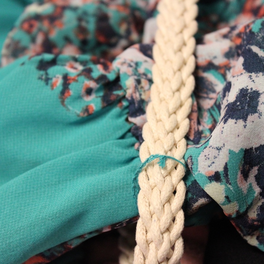 Teal Floral IZ Byer Belted Elastic Waist Dress - Picture 4 of 4